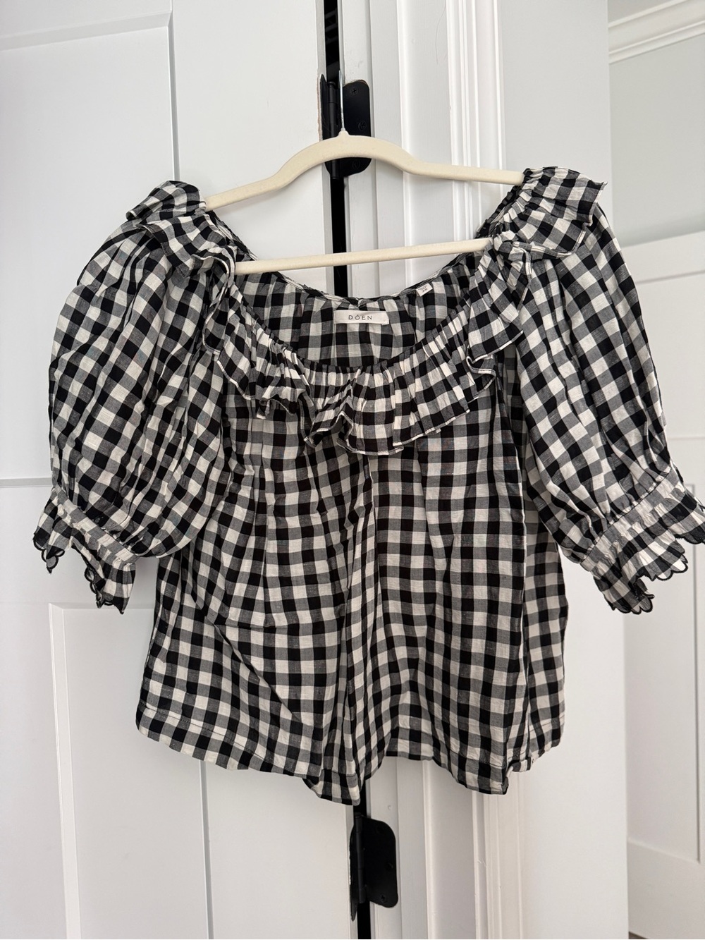 Doen Samara Ruffled Gingham Voile Blouse black white - Picture 3 of 6